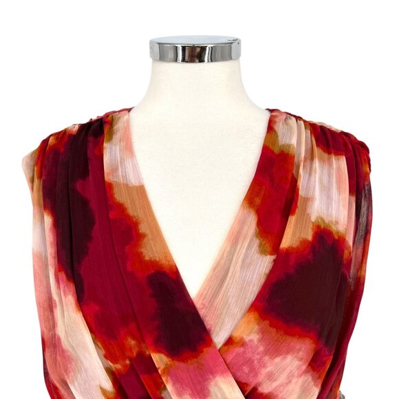 Taylor Printed Wrap Sleeveless Dress Red Pink Floral With Belt Size XL NWT - Picture 3 of 12